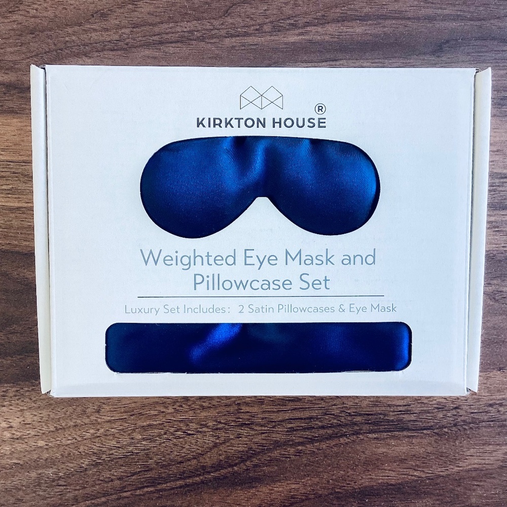 weighted eye mask and 2 pillowcases set blue satin Luxury Gift NIB Self-care Set